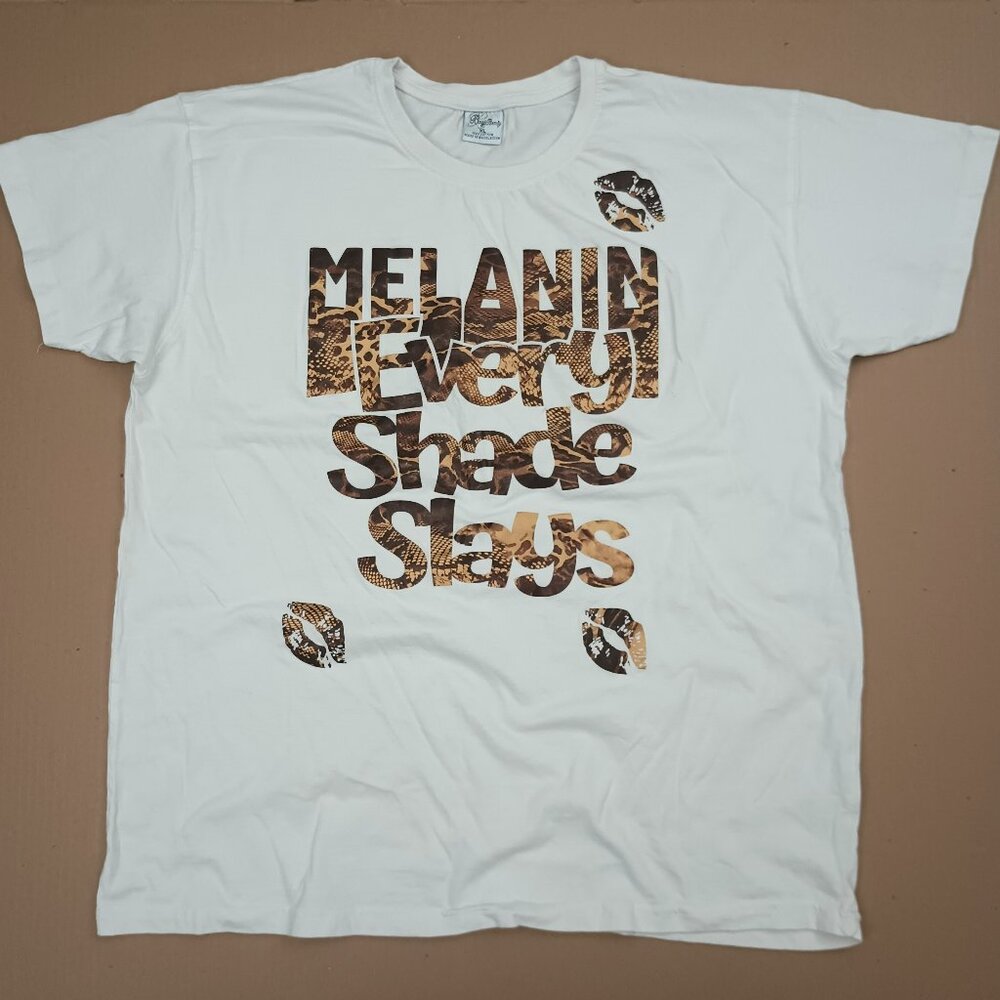 Women's Melanin Pride T-shirt Short Sleeve Crew Neck 100% Cotton White Pre-owned
